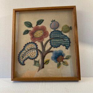 VINTAGE embroidered flower picture handmade frame Scandinavian inspired floral